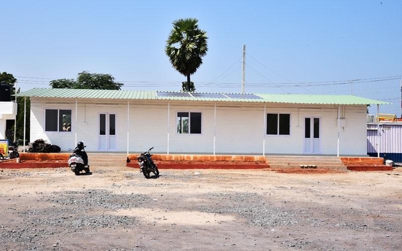 Atum solar roof installed at AP CM Camp Office — flush profile withstanding cyclone winds